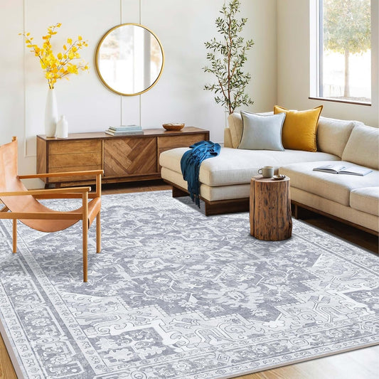 Washable Area Rug 5x8 | Non Slip Area Rug for Living Room, Bedrooms, Dining Room | Ultra-Soft Flannel Carpet Area with Rubber Backing (Glacier Grey, 5x8)