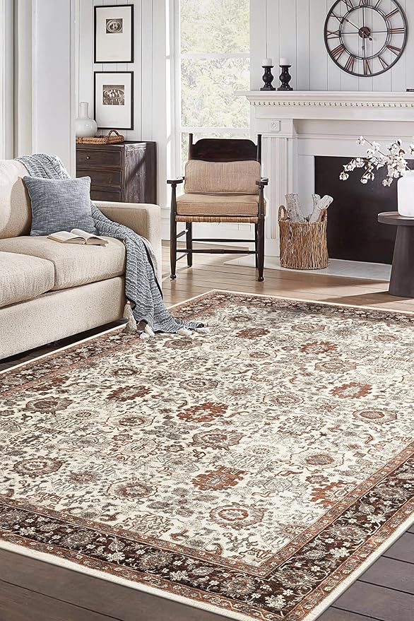 Keen Home Design 8x10 Rug - Machine Washable Area Rug with Non-Slip Backing, Ideal for Living Room, Dining Room, Bedroom - Vintage, Easy Clean, Durable, Low Pile - (8' x 10')