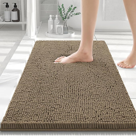 Smiry Luxury Chenille Bathroom Rugs 30x20, Extra Soft and Absorbent Shaggy Bath Mat, Machine Washable, Non-Slip Plush Carpet Runner for Tub, Shower, and Floor, Home Decor Accessories, Camel
