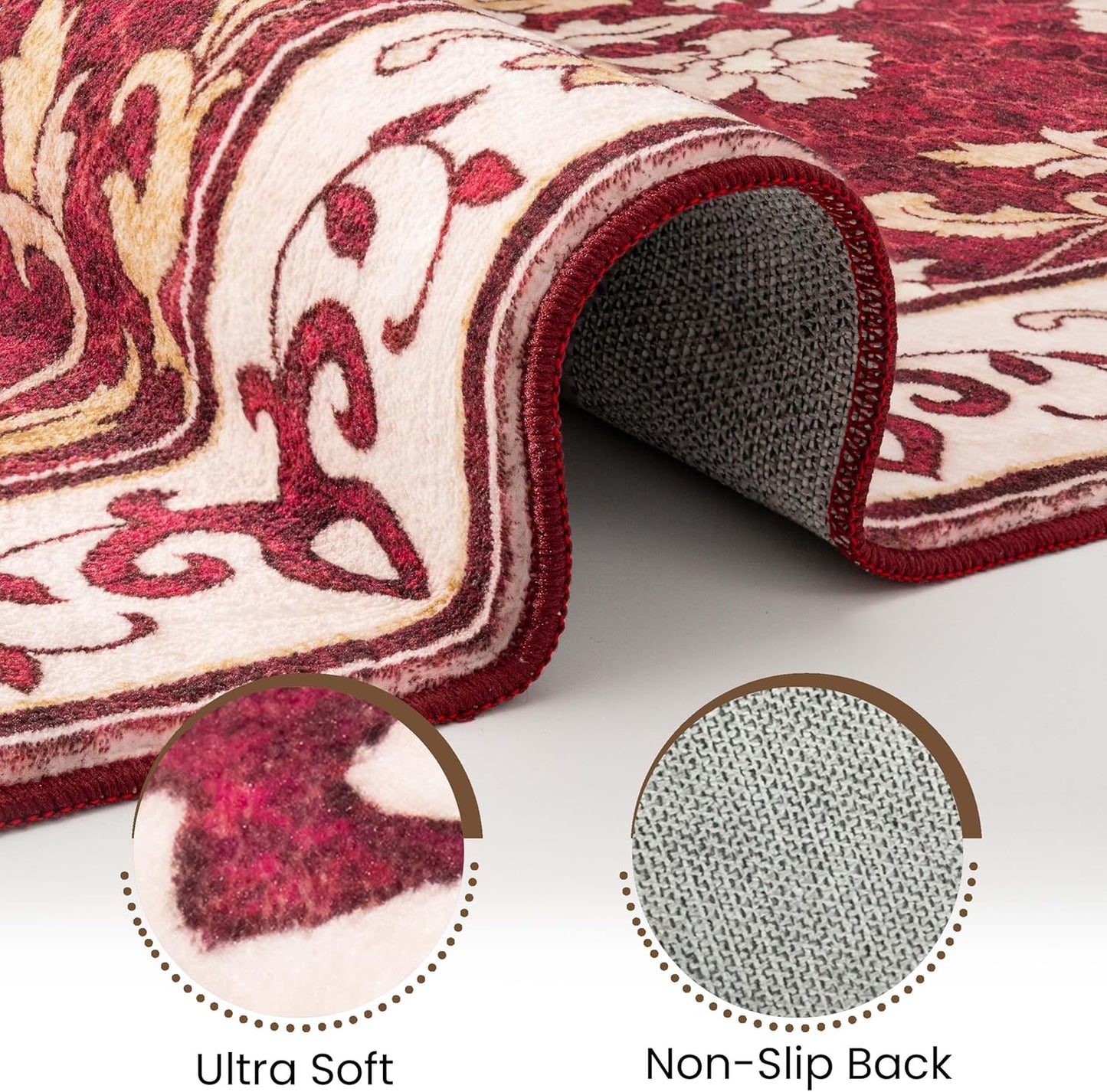 Washable Entryway Rug 2x3 | Non Slip Rug Runners for Hallways, Entryways, Kitchens, Bathrooms, Bedrooms | Ultra-Soft Flannel Carpet Kitchen Rug with Rubber Backing (Royal Red, 2x3)