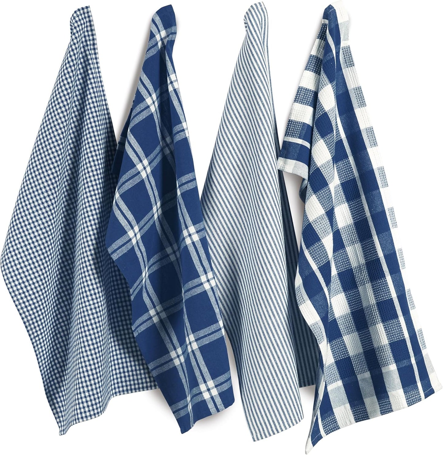 LANE LINEN 100% Cotton Kitchen Dish Cloths, Ultra Soft Absorbent Quick Drying Dish Towels, Multiweave Wash Cloths Dish Towel Sets, 13x28 Inches, 4 Pack - Navy