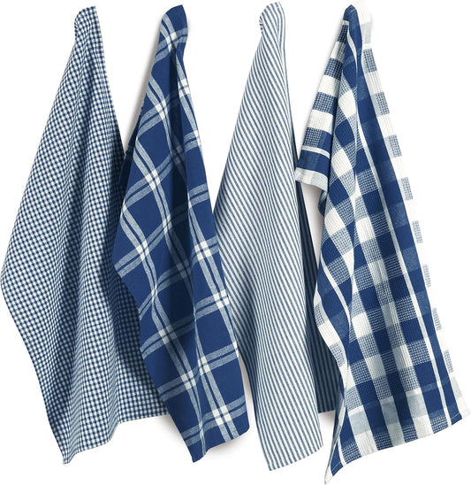 LANE LINEN 100% Cotton Kitchen Dish Cloths, Ultra Soft Absorbent Quick Drying Dish Towels, Multiweave Wash Cloths Dish Towel Sets, 13x28 Inches, 4 Pack - Navy