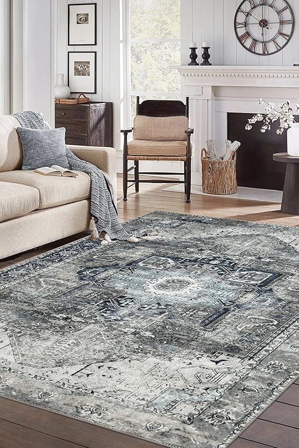 Keen Home Design 6x9 Rug - Machine Washable Area Rug with Non-Slip Backing, Ideal for Living Room, Dining Room, Bedroom - Vintage, Easy Clean, Durable, Low Pile - (6' x 9')
