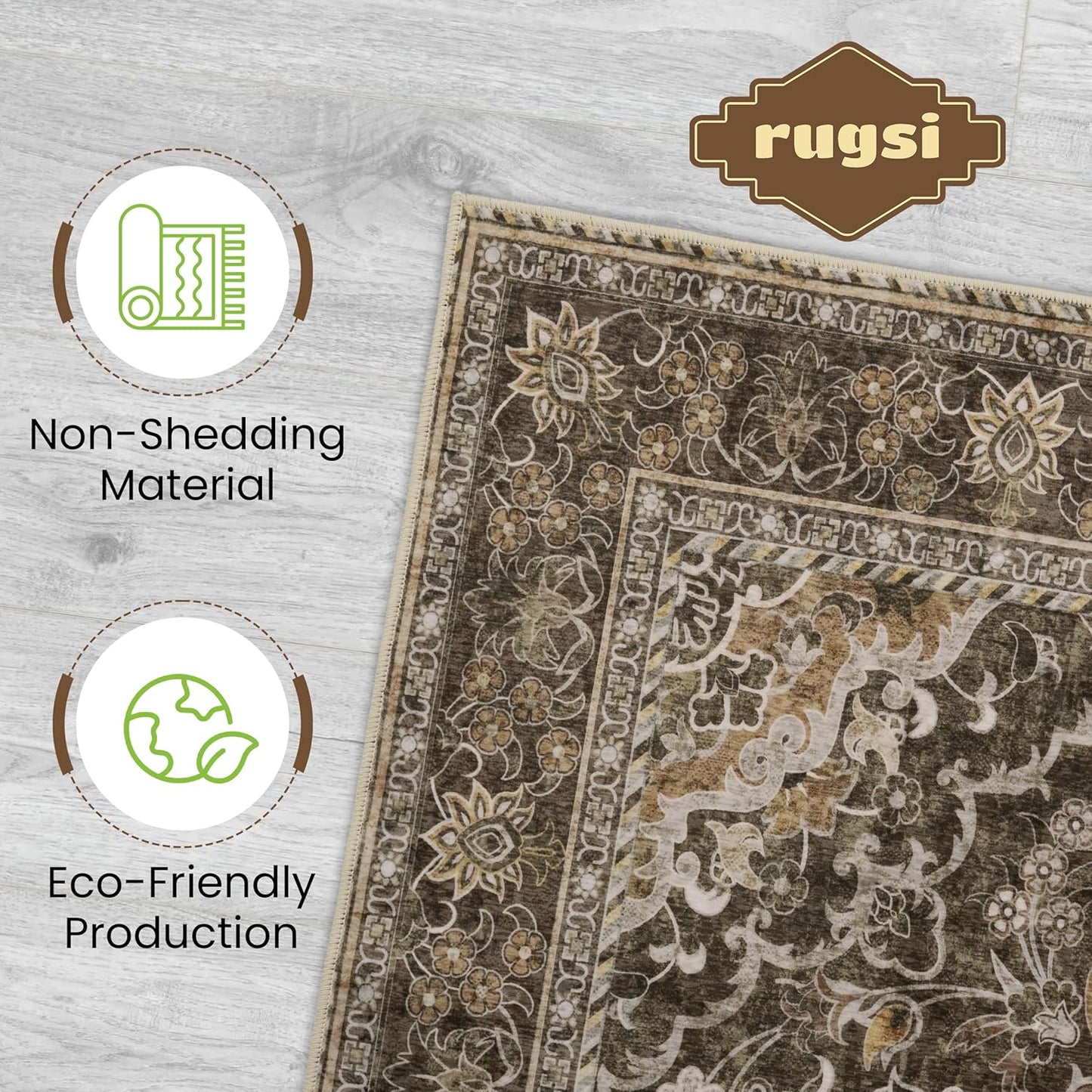 Washable Area Rug 5x8 | Non Slip Area Rug for Living Room, Bedrooms, Dining Room | Ultra-Soft Flannel Carpet Area with Rubber Backing (Dark Sage, 5x8)