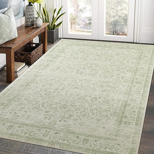 Sage Green Boho Front Door Mat for Indoor Entrance Washable Non Slip Cute Vintage Floral Aesthetic Area Rugs for Entryway Entry 4x6