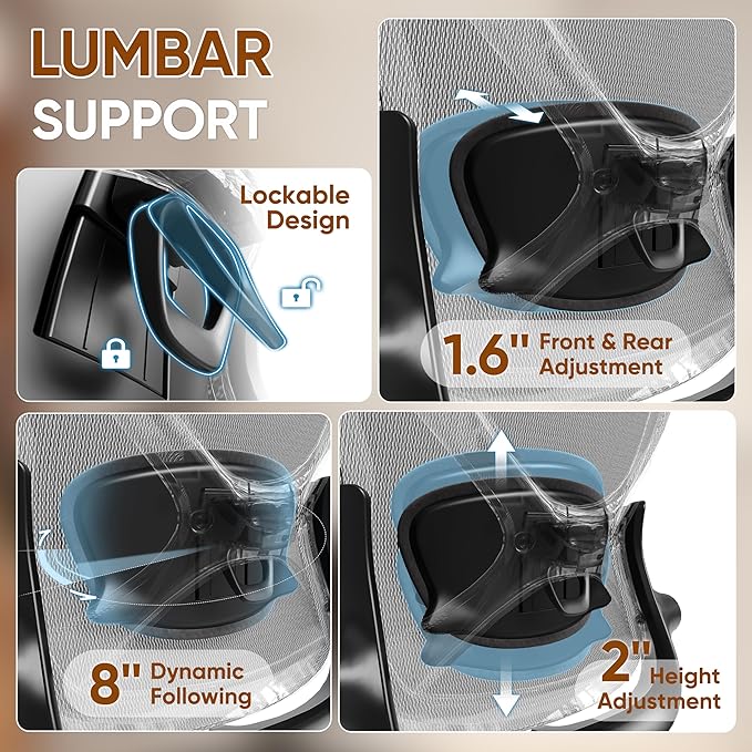 GABRYLLY Ergonomic Office Chair, Home Mesh Desk Chair with Adjustable Lumbar Support, 5D Arms & Wide Seat, 135° Recline Big and Tall Computer Chairs for Work Gaming, Heavy Duty,300LBS