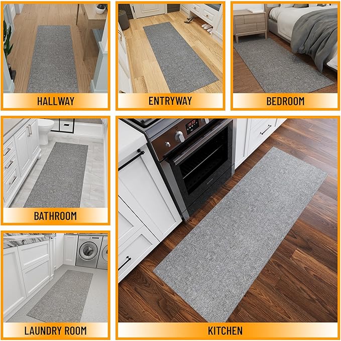 Ottomanson 2'7" x 9' Ultra-Thin Hallway Runner Rug - Durable Non-Slip Carpet for High-Traffic Areas - Fits Under Doors for Seamless Entry - Ideal for Kitchen, Entryway, Bedroom & Living Room, Gray