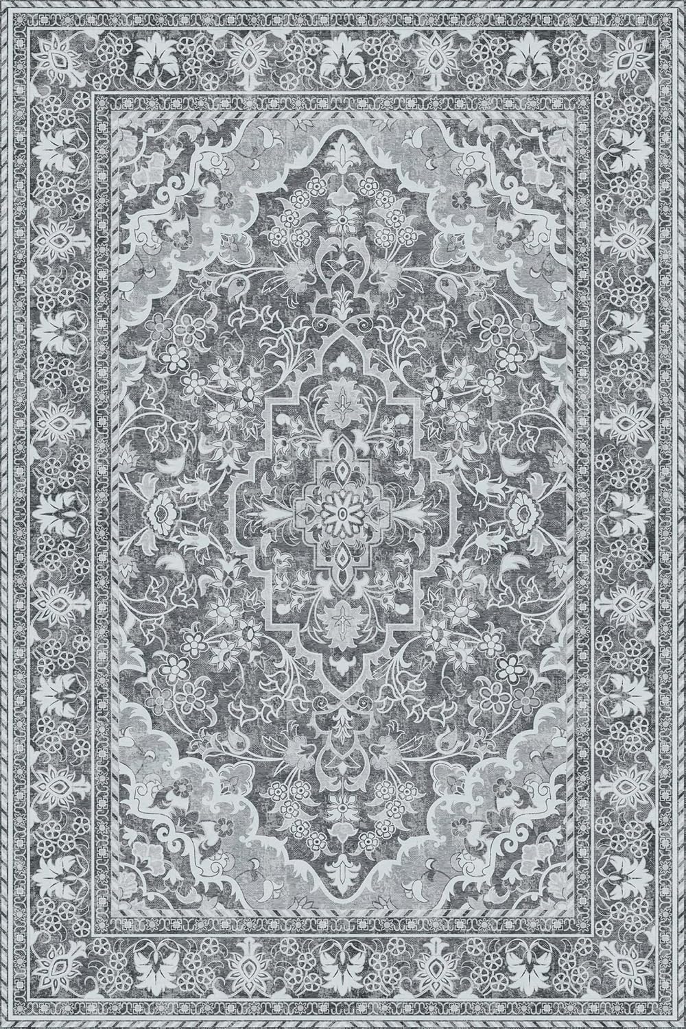 Washable Area Rug 4x6 | Non Slip Area Rug for Living Room, Bedrooms, Dining Room | Ultra-Soft Flannel Carpet Area with Rubber Backing (Light Grey, 4x6)