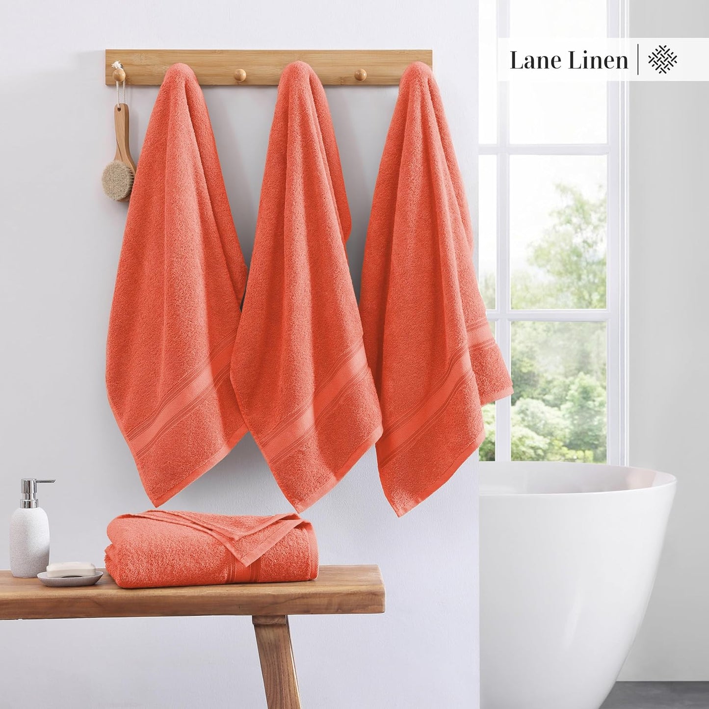 LANE LINEN 100% Cotton Zero Twist, Bath Towels (30"x60") - 4 Pieces - Large Towels for Bathroom - Quick Drying, Soft & Absorbent Large Shower Towel Set - Used in Gym, Hotel, Spa, Home - Living Coral