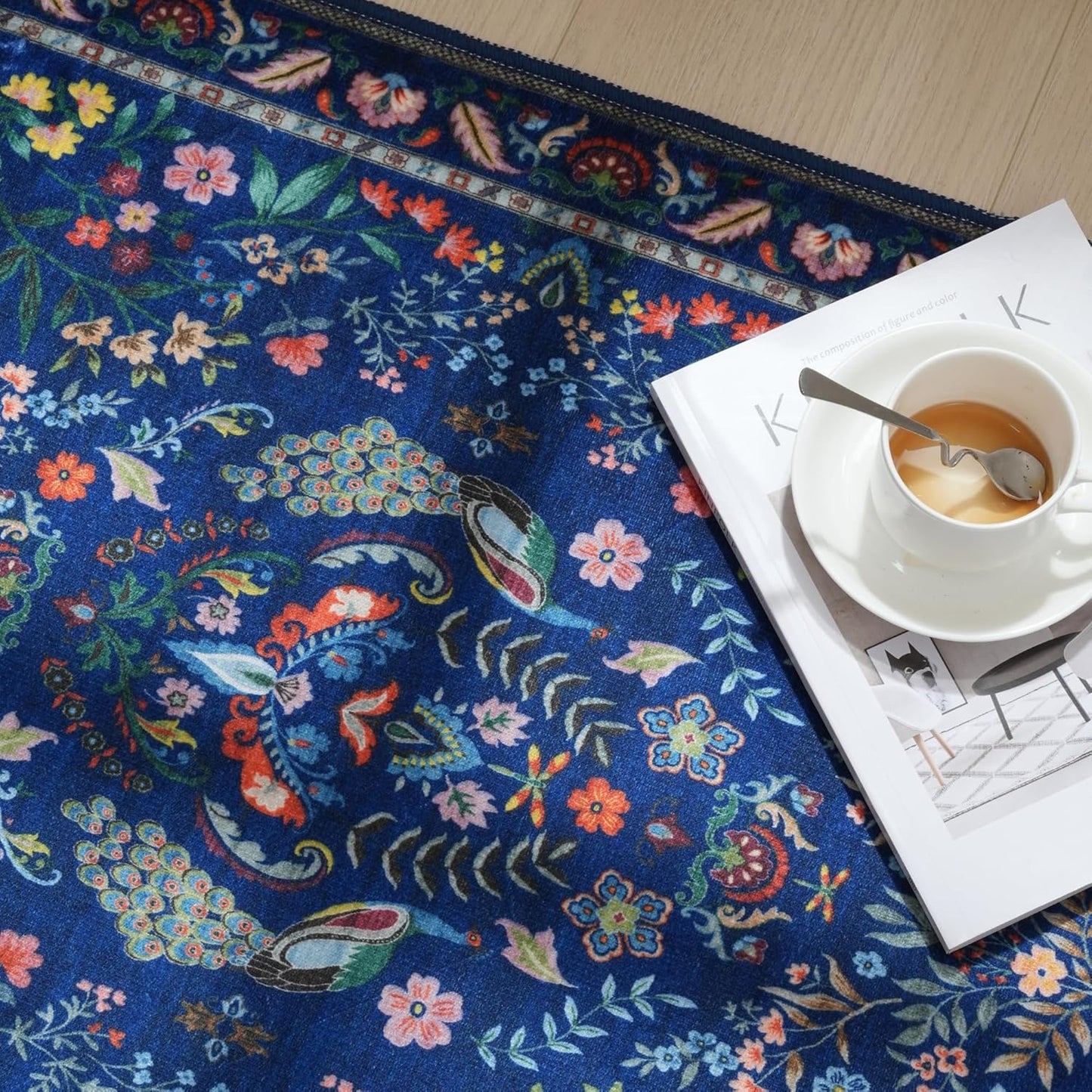 Runner Rug Washable Kitchen Runner 2'x 10' Runner Rug for Entryway Indoor Floral Soft Non-Slip Carpet Runner for Hallways, Kitchen, Laundry, Bedroom, Bathroom(Blue)