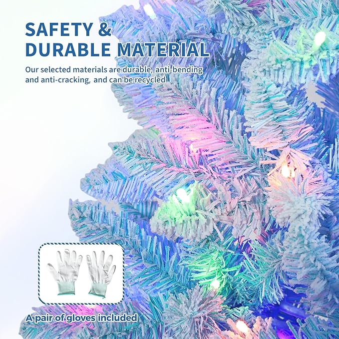 GarveeHome 6ft Snow Flocked Pencil Christmas Tree, Slim Artificial Christmas Tree with Sturdy Metal Stand, Skinny Xmas Tree Holiday Decoration for Home, Office, Blue Gradient