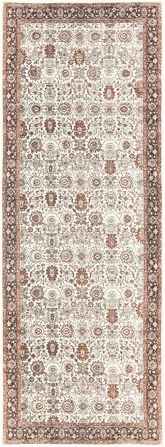 Keen Home Design 2x10 Rug - Machine Washable Runner Rug with Non-Slip Backing, Ideal for Hallway, Entryway, Kitchen, Laundry Room - Vintage, Easy Clean, Durable, Low Pile - (2'6" x 10')