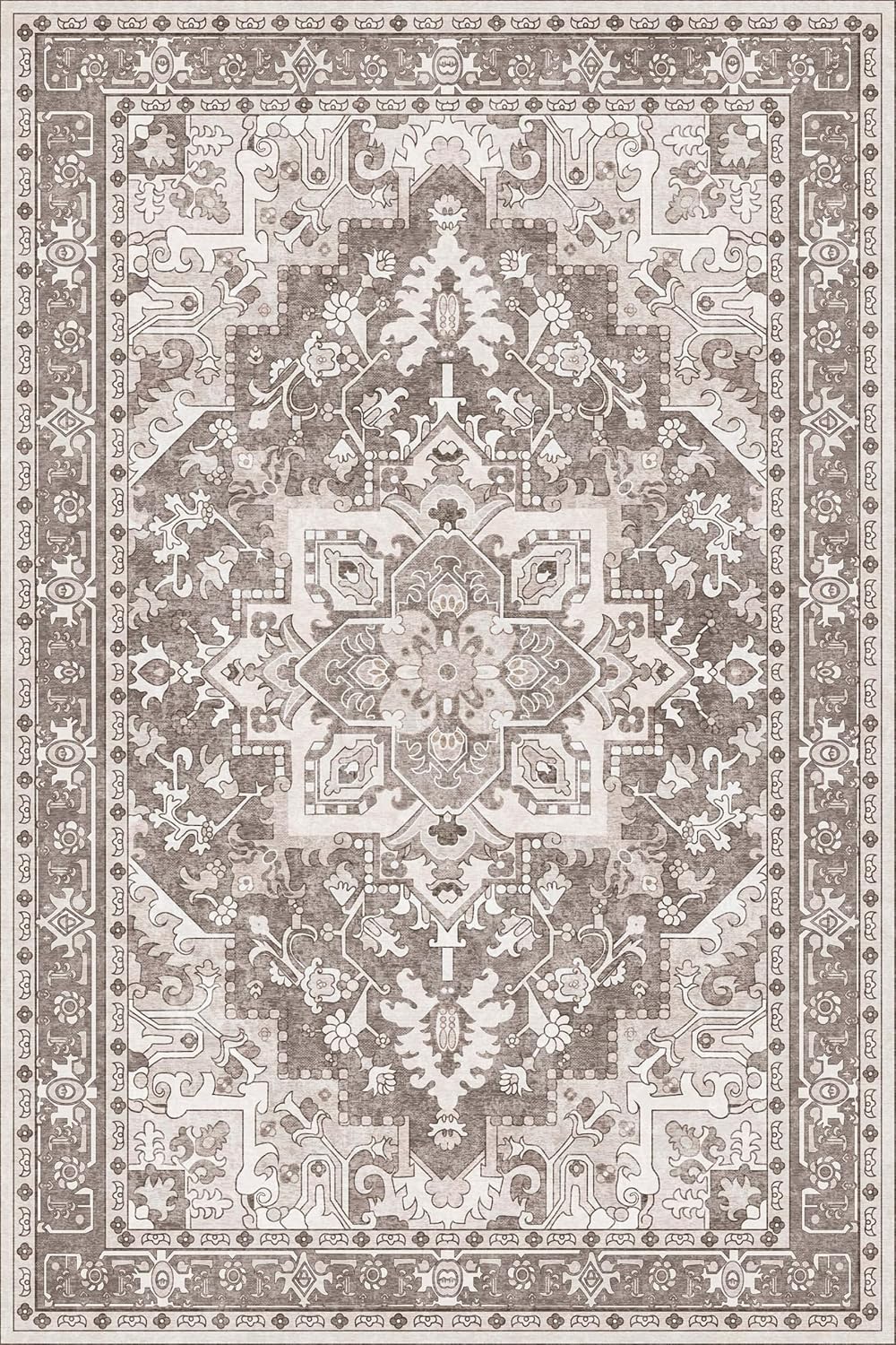 Washable Area Rug 4x6 | Non Slip Area Rug for Living Room, Bedrooms, Dining Room | Ultra-Soft Flannel Carpet Area with Rubber Backing (Brown, 4x6)