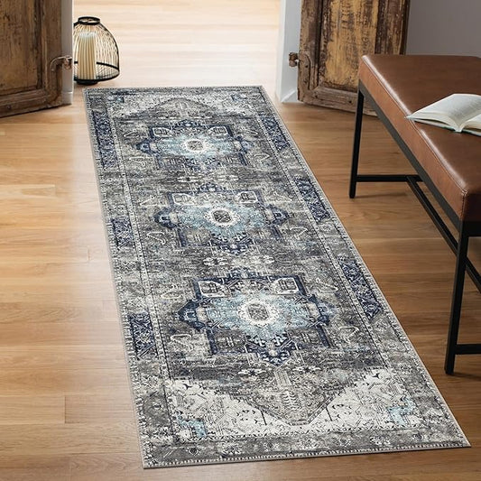 Keen Home Design 2x10 Rug - Machine Washable Runner Rug with Non-Slip Backing, Ideal for Hallway, Entryway, Kitchen, Laundry Room - Vintage, Easy Clean, Durable, Low Pile - (2'6" x 10')