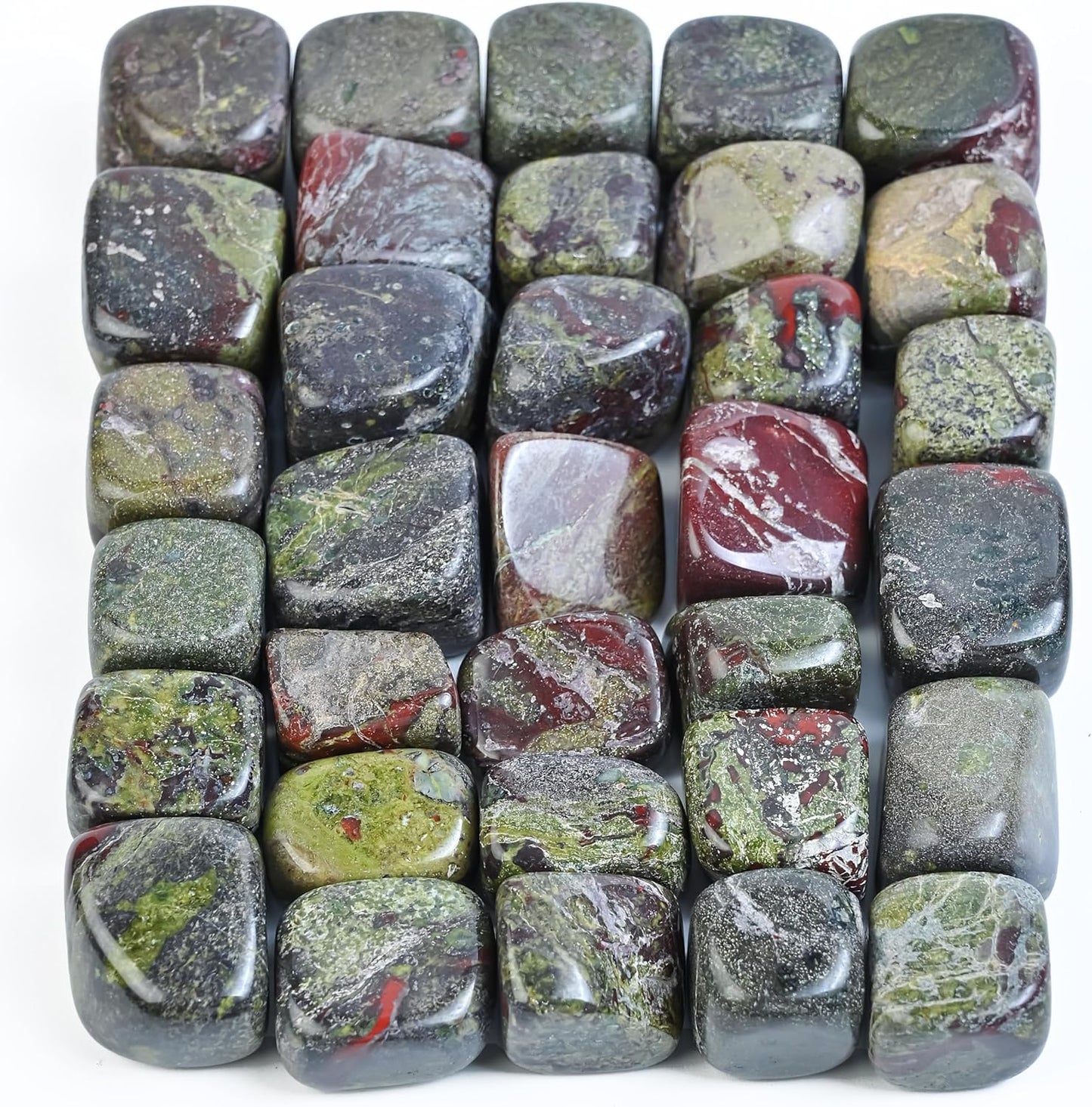 Crocon 1lb Dragon Bloodstone Tumbled Stones and Crystals Bulk, Polished Stones - Rock Collection - vase Filler tumbles Crystals Healing Reiki - Gemstone Gifts, Good Luck, Fountain tumbles Size 20 mm