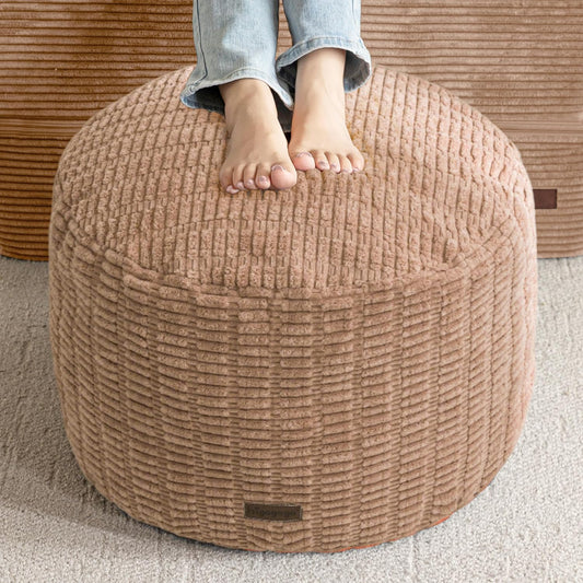 HIGOGOGO Pouf Ottoman Stuffed Round Modern Foam Filled Foot Rest Poufs for Living Room Chair Decorative 26 X 18 Inches Boho Relax Stool for Wedding Christmas Party, Brown