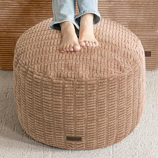 HIGOGOGO Pouf Ottoman Stuffed Round Modern Foam Filled Foot Rest Poufs for Living Room Chair Decorative 20 X 15 Inches Boho Relax Stool for Wedding Christmas Party, Brown