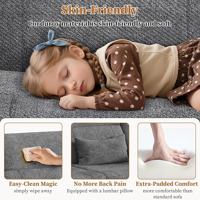 Home Theater Seating，RV Reclining Sofa Set with Adjustable Headrest， Recliner Sofa with Heat and USB&Type-C, Dawer & Cup Holders, 150° Recline for RV & Living Room(3-Seater Grey)