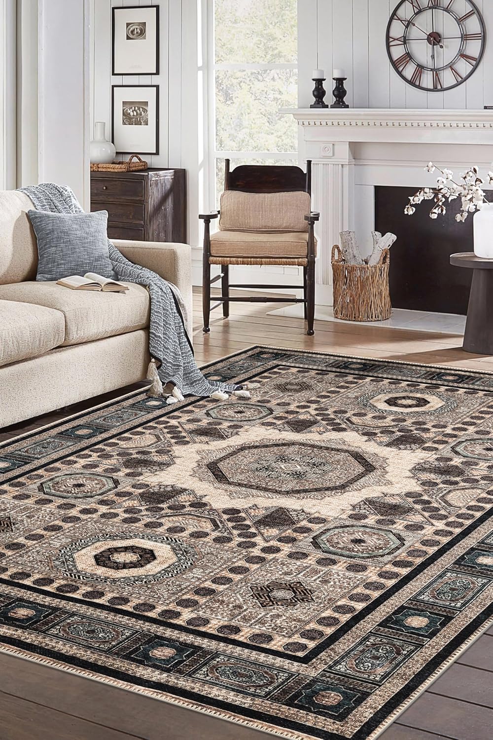 Keen Home Design 5x7 Rug - Machine Washable Area Rug with Non-Slip Backing, Ideal for Living Room, Dining Room, Bedroom - Vintage, Easy Clean, Durable, Low Pile Rug - (5' x 7')