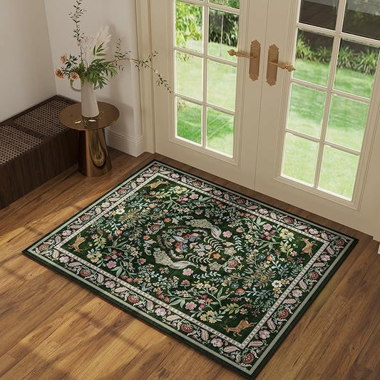 Entryway Rug 2x3 Rug Door Mat Indoor Entrance Washable Rug Small Non-Slip Low Pile Throw Rugs for Entryway, Kitchen, Front Door Indoor Entrance, Entry (Emerald Green)