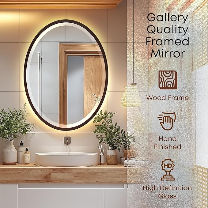 OVALCREST - Oval Wooden Beveled Wall Mirror for Home Decor, Bathroom, Vanity, Bedroom, Living Room, Hallway - London Style (Black Walnut) 25.1 x 37.1