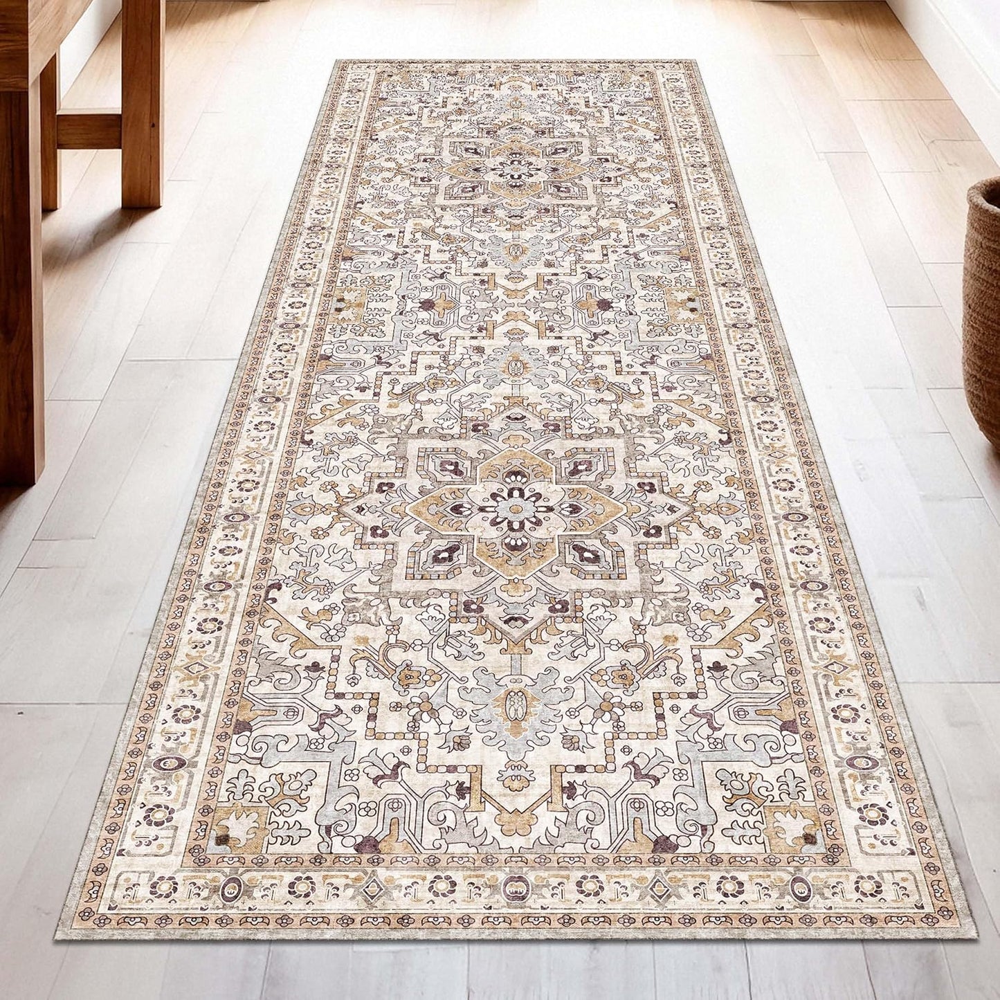 Washable Runner Rug 2.5x8 | Non Slip Rug Runners for Hallways, Entryways, Kitchens, Bathrooms, Bedrooms | Ultra-Soft Flannel Carpet Runners with Rubber Backing (Yellow Beige, 2.5x8)