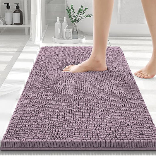 Smiry Luxury Chenille Bathroom Rugs 30x20, Extra Soft and Absorbent Shaggy Bath Mat, Machine Washable, Non-Slip Plush Carpet Runner for Tub, Shower, and Floor, Home Decor Accessories, Deep Plum