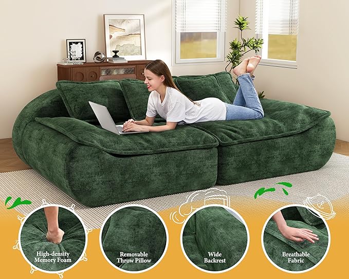 Hobestluk Sectional Sofa Couches 3-Seater Modular Sofa, 87'' Comfy Loveseat with Throw, Deep Seat Small Sofa for Compact Space, Memory Foam Sectional Couches for Living Room, Office, Apartment