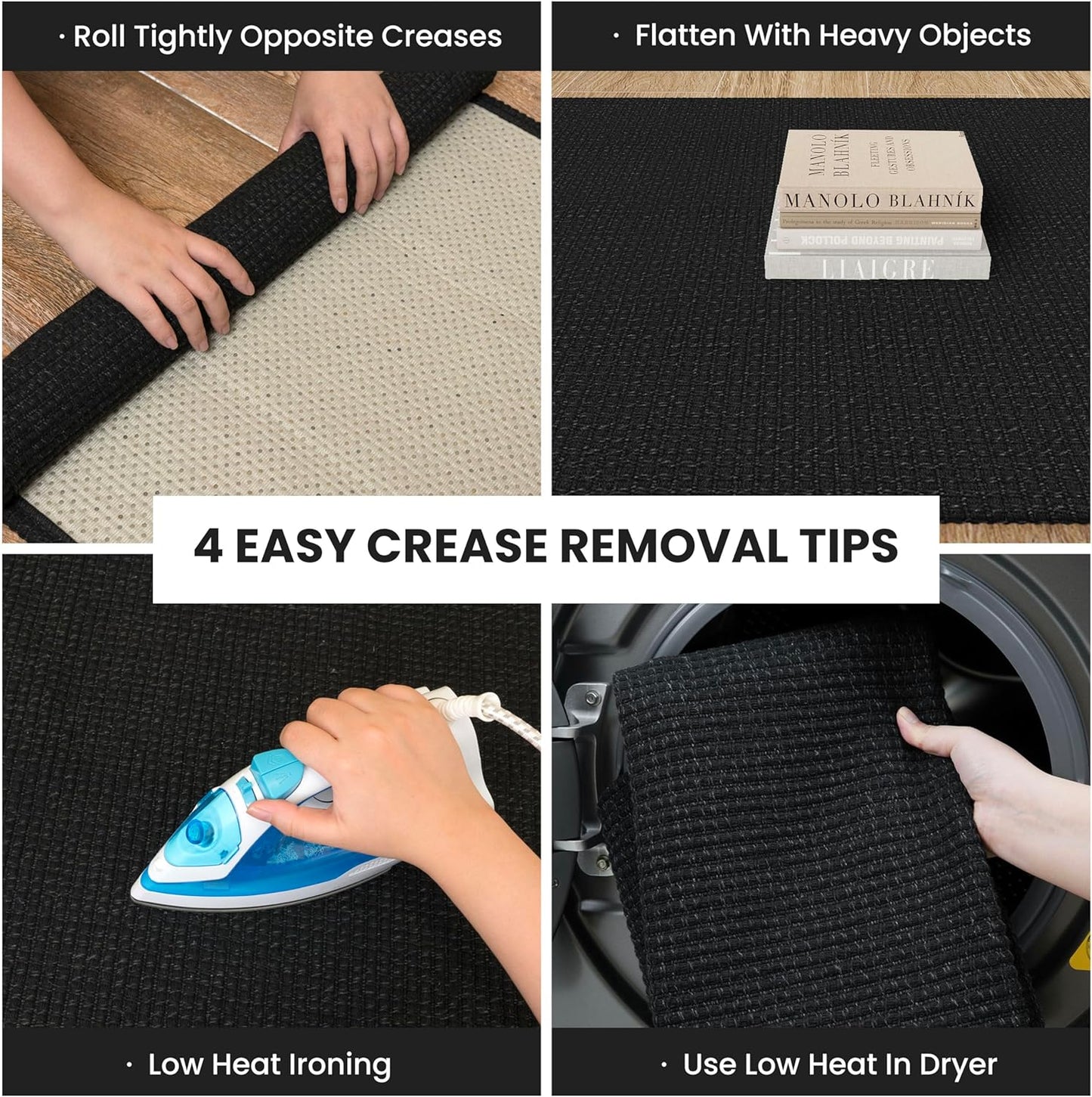 IOHOUZE Washable Runner Rug 2x5 Non Slip Runners for Hallways Entryway Runner Indoor, Kitchen Throw Rug Woven Cotton Floor Carpet for Hall Entrance Bedroom, Black/Grey