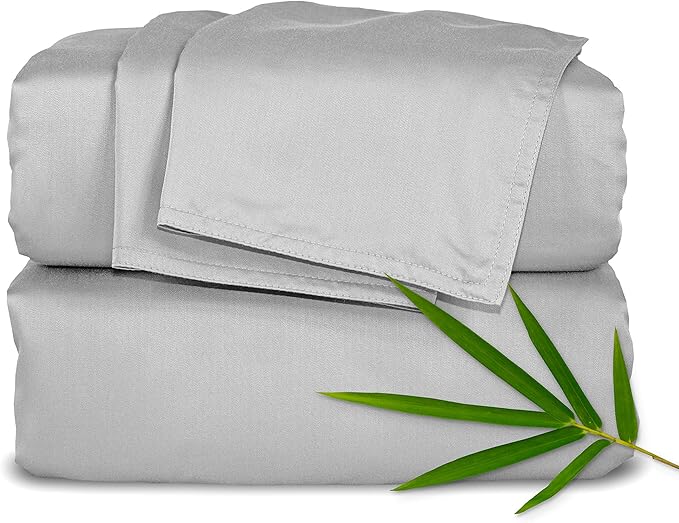 Split King Sheets by Pure Bamboo, Genuine 100% Organic Viscose Derived from Bamboo Bed Sheet Set, Soft & Cooling, Double Stitching *Not for Split Top (Split King, Silver Pearl)