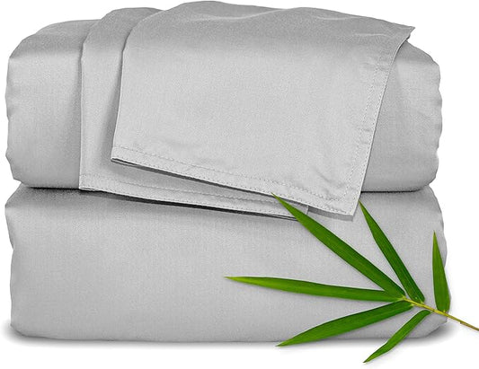 Split King Sheets by Pure Bamboo, Genuine 100% Organic Viscose Derived from Bamboo Bed Sheet Set, Soft & Cooling, Double Stitching *Not for Split Top (Split King, Silver Pearl)
