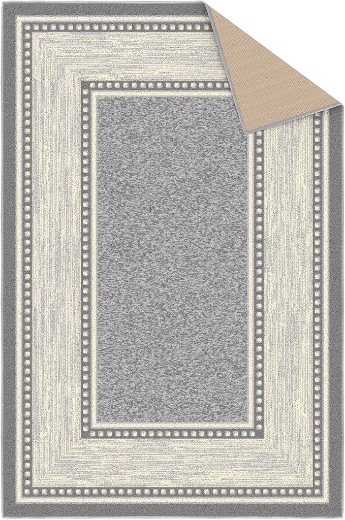 Ottomanson 3'3" x 5' Rugs for Living Room Border Area Rug for Bedroom - Non Slip Durable Large Floor Carpet for High Traffic Areas - Indoor Rug for Dining Room Kitchen Kids Playroom, Light Gray