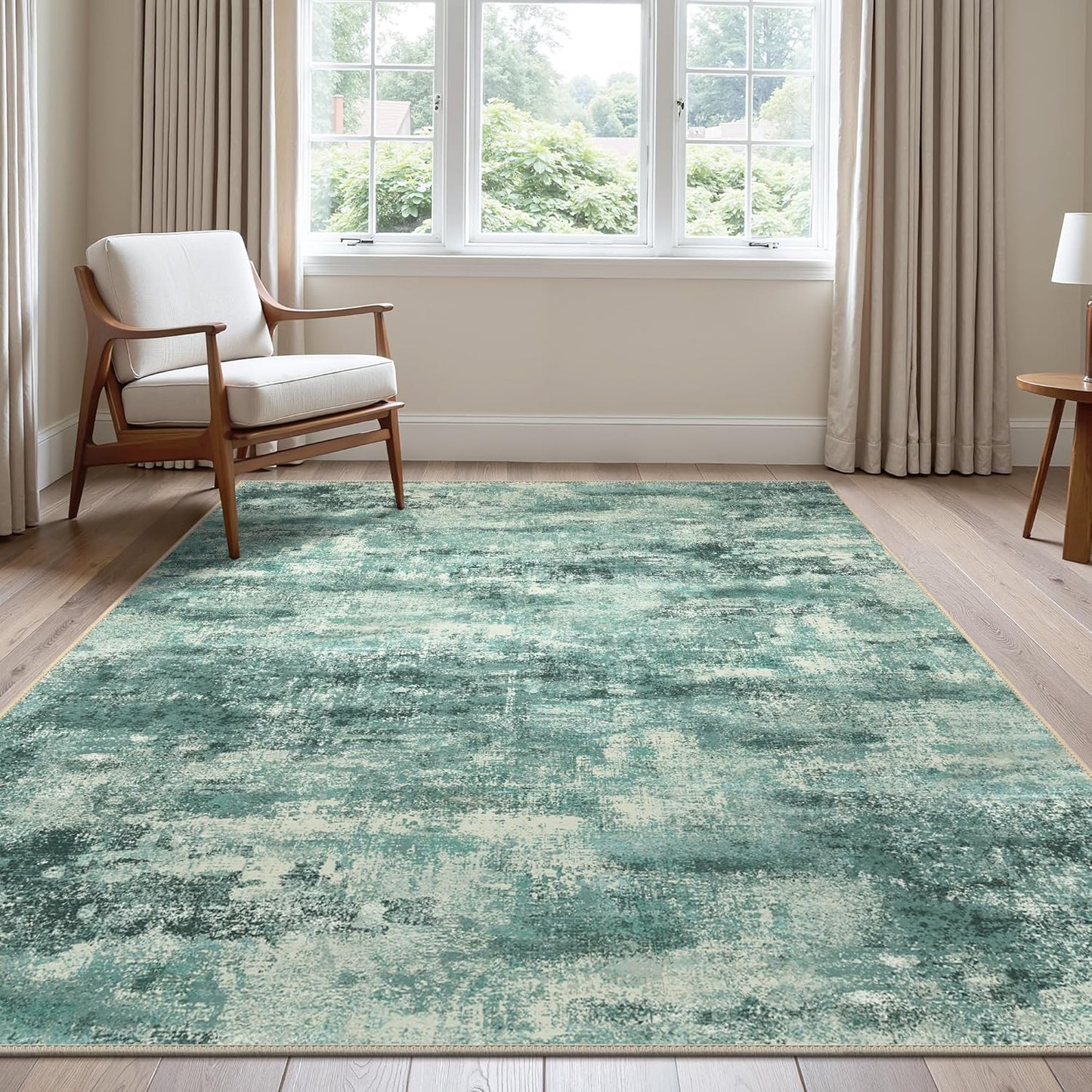 Area Rugs 10x14 for Living Room Bedroom, Modern Splash Abstract Machine Washable Rug, Large Soft Low Pile Floor Cover with Non Slip Backing for Dining Room, Teal Green