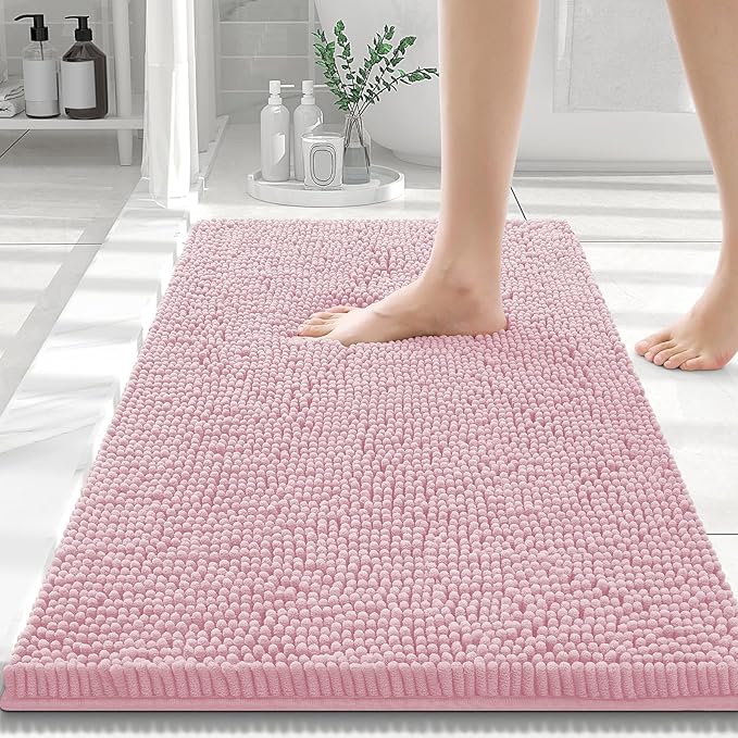 Smiry Luxury Chenille Bathroom Rugs 30x20, Extra Soft and Absorbent Shaggy Bath Mat, Machine Washable, Non-Slip Plush Carpet Runner for Tub, Shower, and Floor, Home Decor Accessories, Dusty Rose