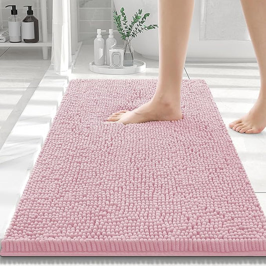 Smiry Luxury Chenille Bathroom Rugs 30x20, Extra Soft and Absorbent Shaggy Bath Mat, Machine Washable, Non-Slip Plush Carpet Runner for Tub, Shower, and Floor, Home Decor Accessories, Dusty Rose