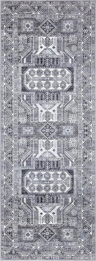 Keen Home Design 2x12 Rug - Machine Washable Runner Rug with Non-Slip Backing, Ideal for Hallway, Entryway, Kitchen, Laundry Room - Vintage, Easy Clean, Durable, Low Pile - (2'6" x 12')