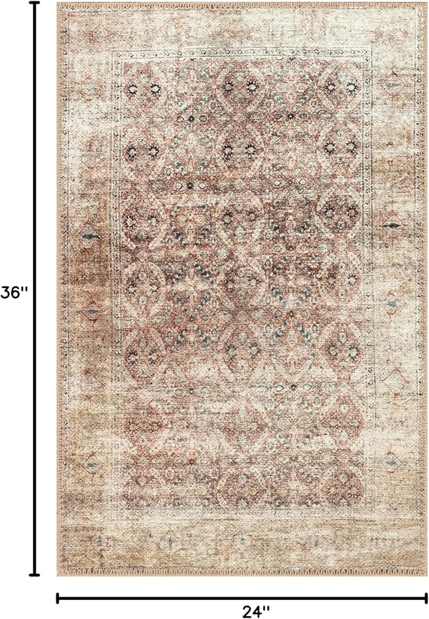 Keen Home Design 2x3 Rug - Machine Washable Entry Rug with Non-Slip Backing, Ideal for Enteryway, Kitchen, Bathroom, Laundry Room - Vintage, Easy Clean, Durable, Low Pile - (2' x 3')