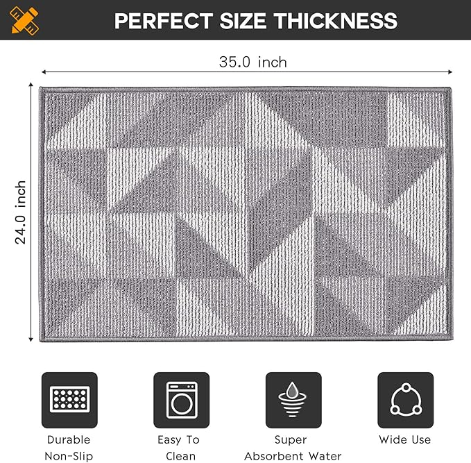 hicorfe Kitchen Rugs and Mats Sets,Super Absorbent Polypropylene Non-Slip Rug,Soft Comfort Floor Mat,24" x 35" Washable for Kitchen,Hallway,Office,Sink,Laundry