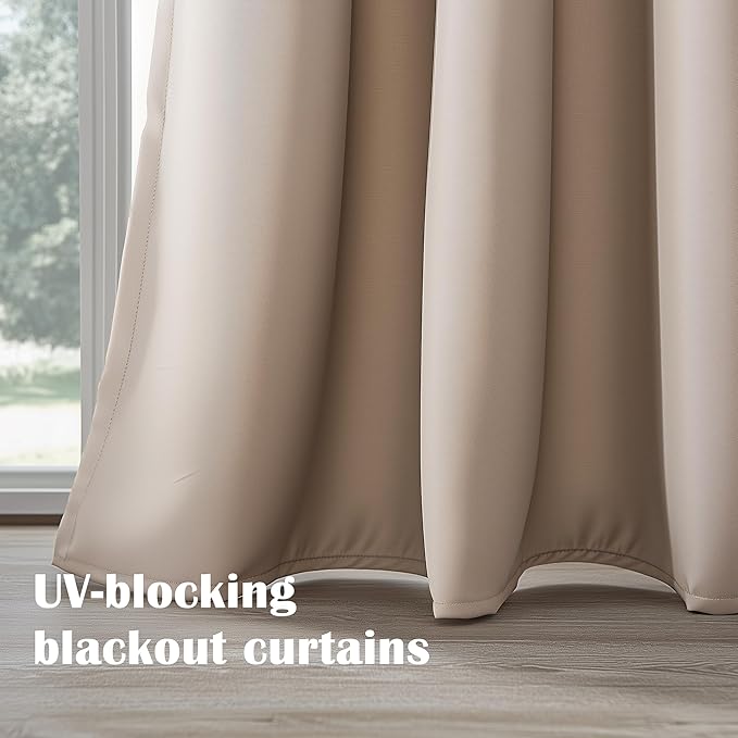 Beige Living Room Blackout Curtains for Bedroom Kitchen 2 Panels Set Thermal Insulated Curtains for Nursery 34x36 Inch Length Home Décor