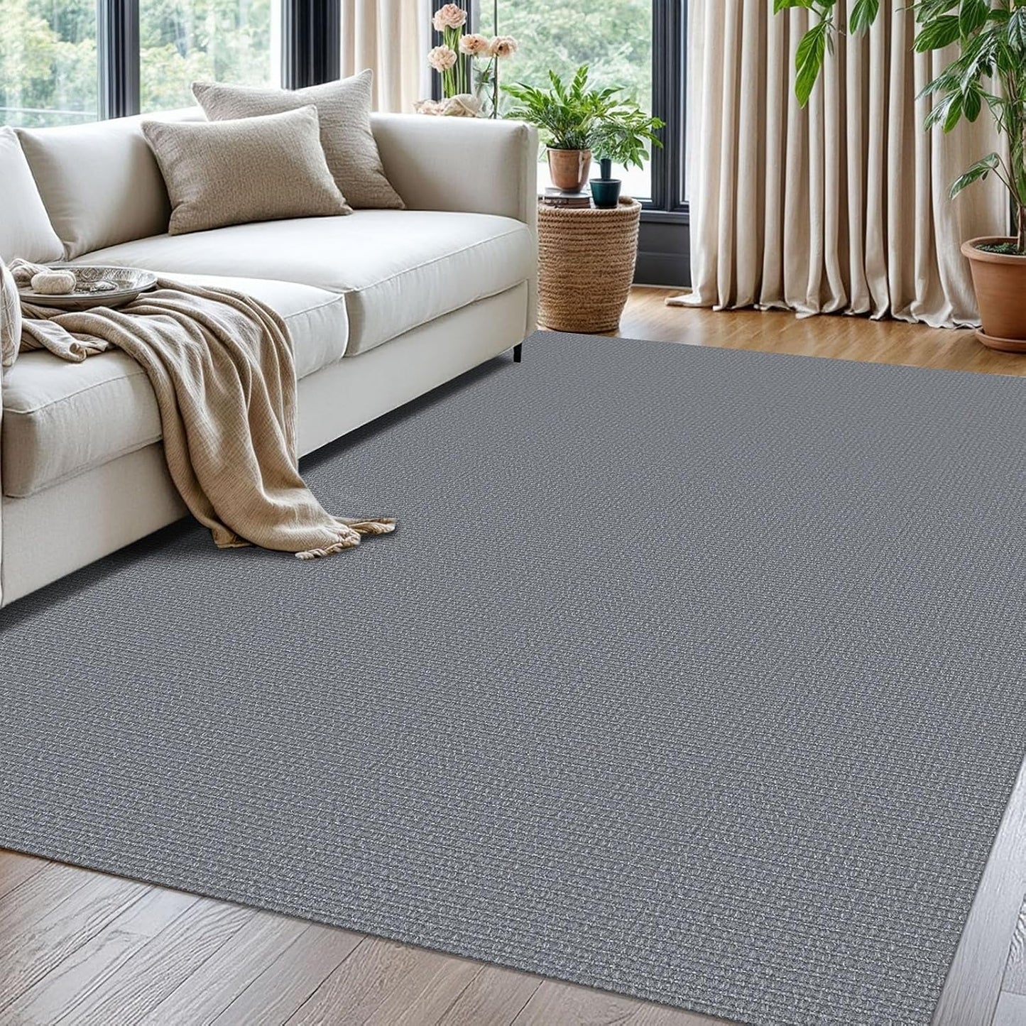 KOZYFLY Washable Area Rug for Living Room 5x7 Ft Non Slip Rubber Backed Bedroom Rug Braided Cotton Dining Room Rug, Floor Carpet for Living Room Dining Room Bedroom, Grey
