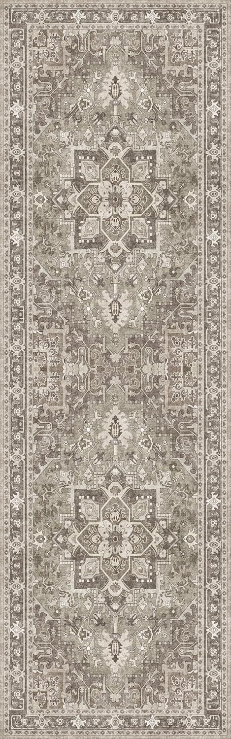 Washable Runner Rug 2.5x8 | Non Slip Rug Runners for Hallways, Entryways, Kitchens, Bathrooms, Bedrooms | Ultra-Soft Flannel Carpet Runners with Rubber Backing (Sage Brown, 2.5x8)