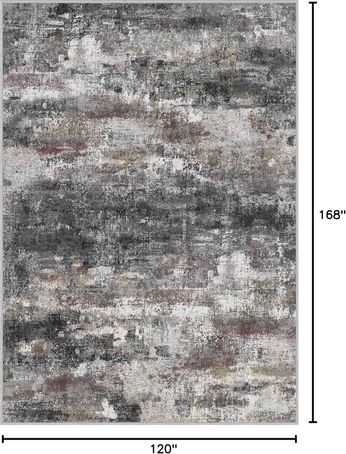 Area Rugs 10x14 for Living Room Bedroom, Modern Abstract Machine Washable Large Dark Gray Rug, Soft Low Pile Floor Carpet with Non Slip Backing for Dining Room