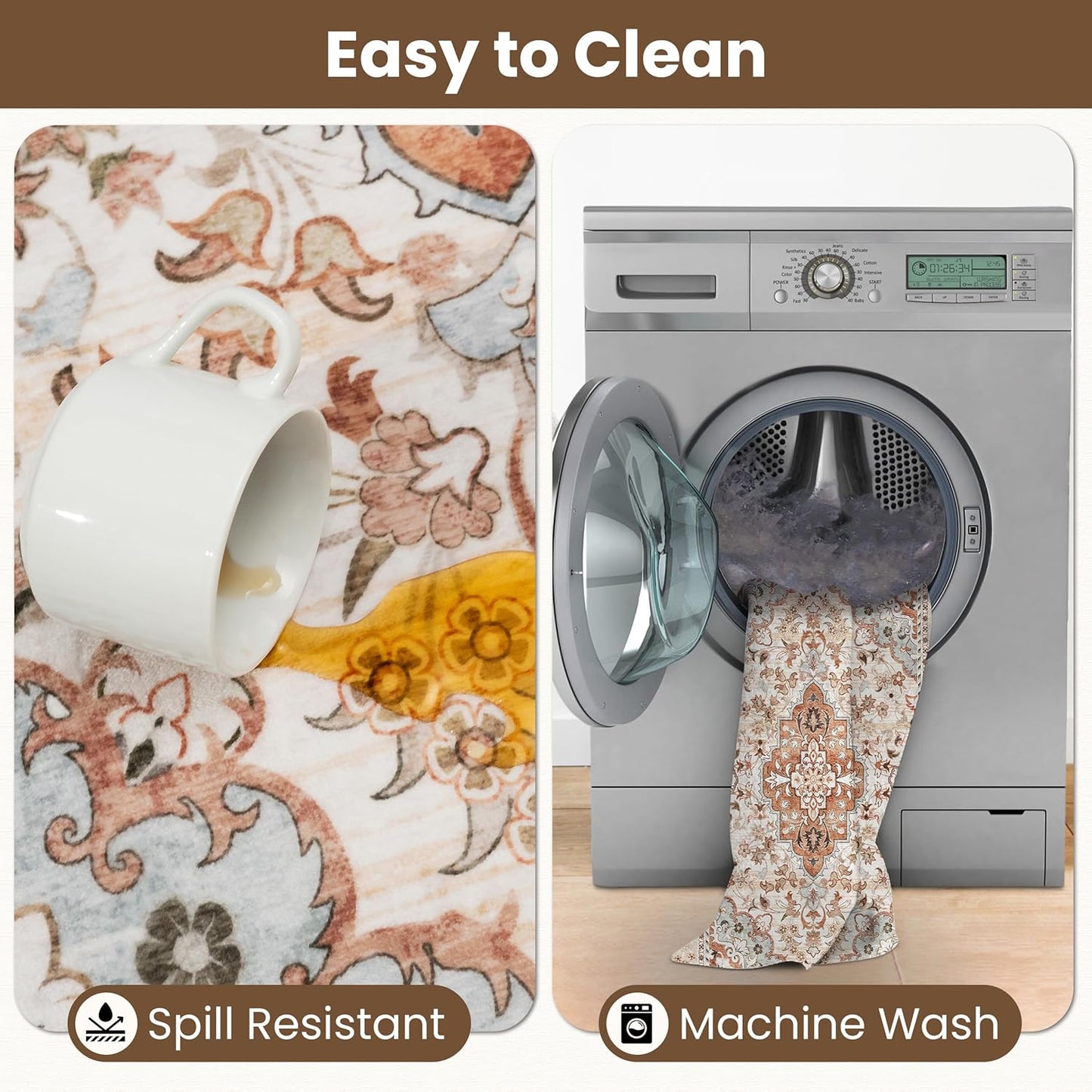 Washable Area Rug 5x8 | Non Slip Area Rug for Living Room, Bedrooms, Dining Room | Ultra-Soft Flannel Carpet Area with Rubber Backing (Rust Blue, 5x8)