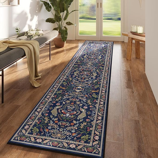 Runner Rug Washable Kitchen Runner 2'x 10' Runner Rug for Entryway Indoor Floral Soft Non-Slip Carpet Runner for Hallways, Kitchen, Laundry, Bedroom, Bathroom(Blue)