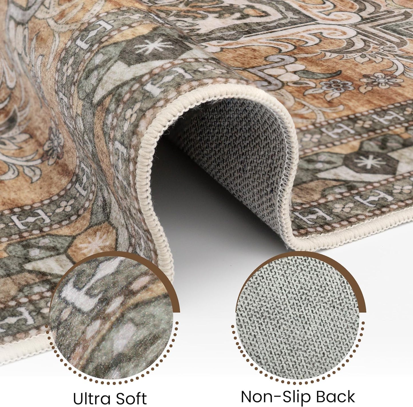 Washable Area Rug 5x8 | Non Slip Area Rug for Living Room, Bedrooms, Dining Room | Ultra-Soft Flannel Carpet Area with Rubber Backing (Light Sage Brown, 5x8)