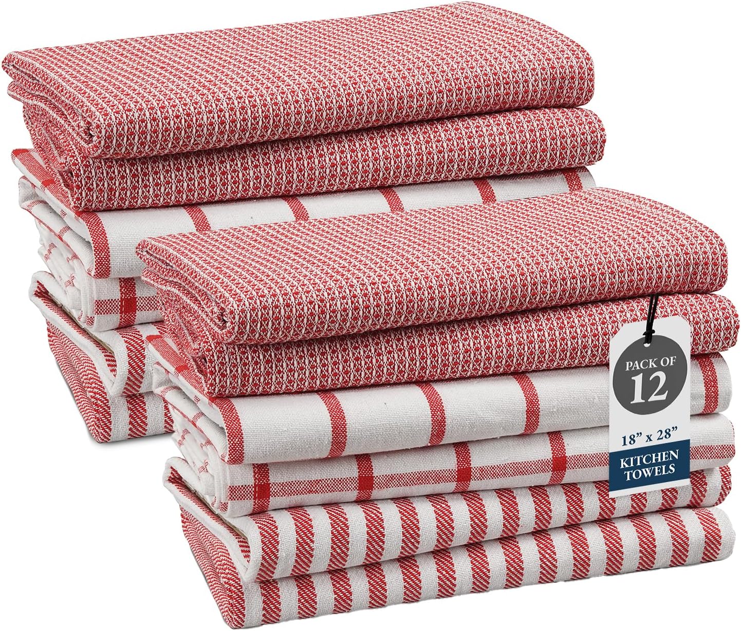 LANE LINEN Kitchen Towels Set of 12-100% Cotton, Quick-Drying 18” x 28” Absorbent Dish & Tea Towels, Premium Hand Towels for Drying Dishes - Christmas Red