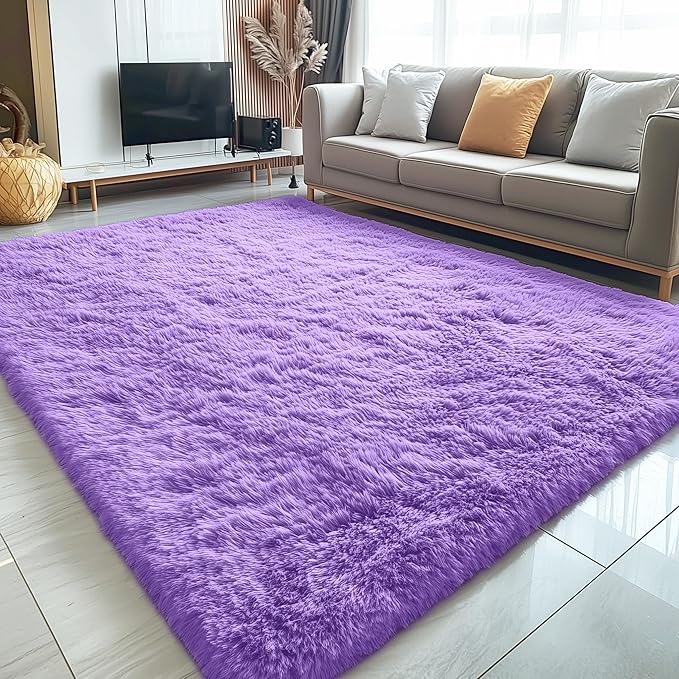 OLANLY 5x8 Machine Washable Large Area Rugs for Living Room, Bedroom, Soft Fluffy Shaggy Bedside Rug, Indoor Floor Carpet for Kids Girls and Boys, Dorms, Nursery, Home Decor Aesthetic, Purple