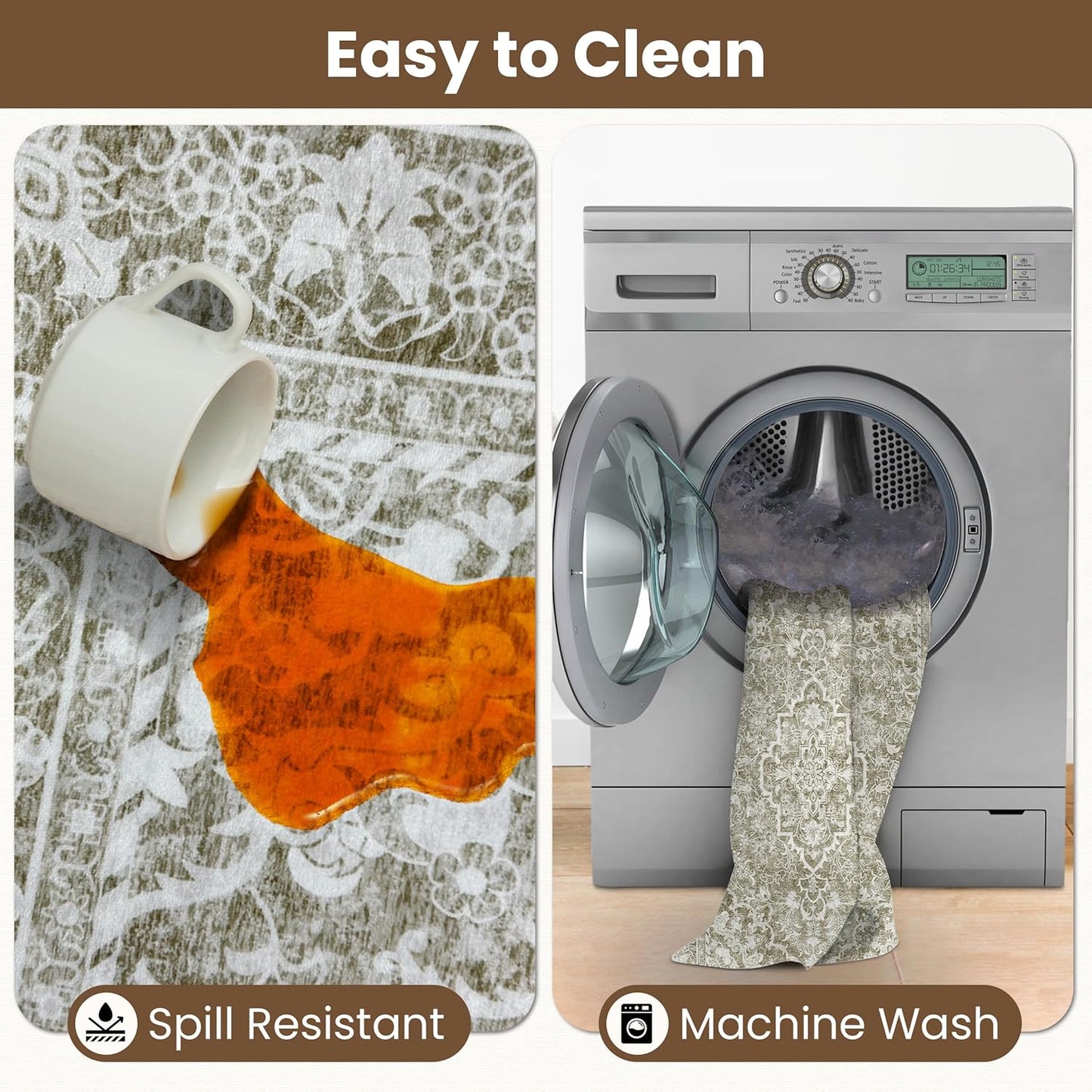 Washable Runner Rug 2.5x8 | Non Slip Rug Runners for Hallways, Entryways, Kitchens, Bathrooms, Bedrooms | Ultra-Soft Flannel Carpet Runners with Rubber Backing (Sand, 2.5x8)