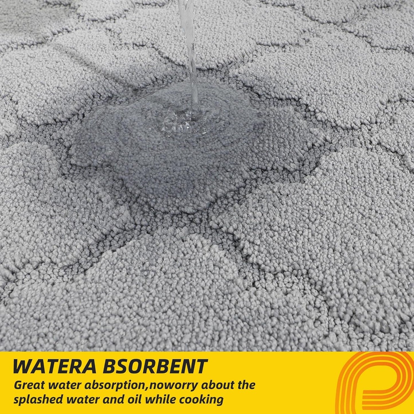 JSEI Kitchen Rugs, Non-Slip Kitchen Mats for Floor, Soft Washable Absorbent Kitchen Mats 2 Pieces, Kitchen Carpet Runner with TPR Backing, Polyester, 24”x36”+24”x60”, Light Grey