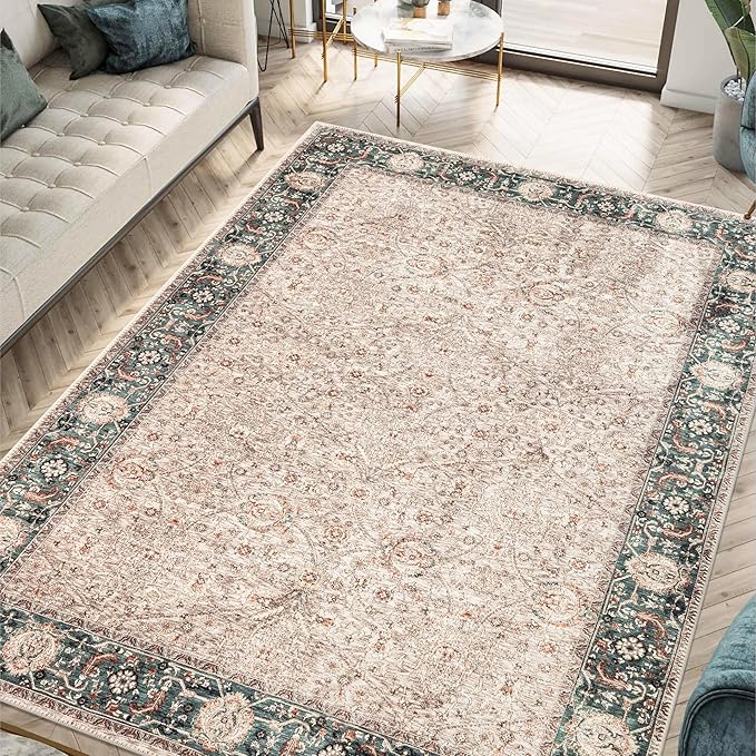 Keen Home Design 6x9 Rug - Machine Washable Area Rug with Non-Slip Backing, Ideal for Living Room, Dining Room, Bedroom - Vintage, Easy Clean, Durable, Low Pile - (6' x 9')